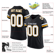 Load image into Gallery viewer, Custom Black White-Gold Mesh Authentic Football Jersey