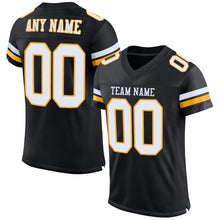 Load image into Gallery viewer, Custom Black White-Gold Mesh Authentic Football Jersey