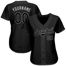 Load image into Gallery viewer, Custom Black Black-Gray Authentic Baseball Jersey