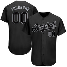 Load image into Gallery viewer, Custom Black Black-Gray Authentic Baseball Jersey