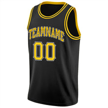 Load image into Gallery viewer, Custom Black Gold-White Round Neck Rib-Knit Basketball Jersey