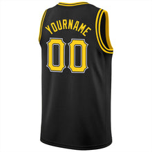 Load image into Gallery viewer, Custom Black Gold-White Round Neck Rib-Knit Basketball Jersey