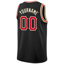 Load image into Gallery viewer, Custom Black Red-Cream Round Neck Rib-Knit Basketball Jersey