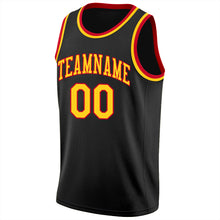 Load image into Gallery viewer, Custom Black Gold-Red Round Neck Rib-Knit Basketball Jersey