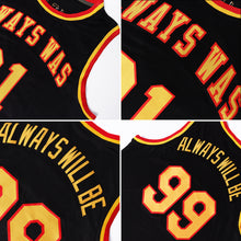 Load image into Gallery viewer, Custom Black Gold-Red Round Neck Rib-Knit Basketball Jersey