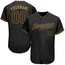 Load image into Gallery viewer, Custom Black Black-Old Gold Authentic Baseball Jersey