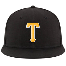 Load image into Gallery viewer, Custom Black Gold-White Stitched Adjustable Snapback Hat