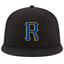 Load image into Gallery viewer, Custom Black Royal-Gold Stitched Adjustable Snapback Hat