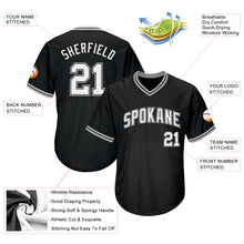 Load image into Gallery viewer, Custom Black White-Gray Authentic Throwback Rib-Knit Baseball Jersey Shirt