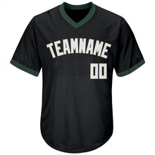 Load image into Gallery viewer, Custom Black White-Hunter Green Authentic Throwback Rib-Knit Baseball Jersey Shirt