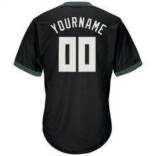 Load image into Gallery viewer, Custom Black White-Hunter Green Authentic Throwback Rib-Knit Baseball Jersey Shirt