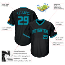 Load image into Gallery viewer, Custom Black Teal-Black Authentic Throwback Rib-Knit Baseball Jersey Shirt