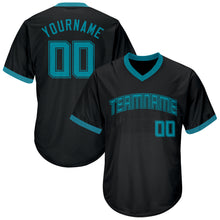 Load image into Gallery viewer, Custom Black Teal-Black Authentic Throwback Rib-Knit Baseball Jersey Shirt