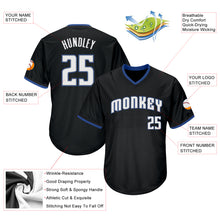 Load image into Gallery viewer, Custom Black White-Blue Authentic Throwback Rib-Knit Baseball Jersey Shirt