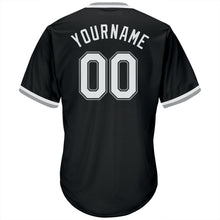 Load image into Gallery viewer, Custom Black White-Gray Authentic Throwback Rib-Knit Baseball Jersey Shirt