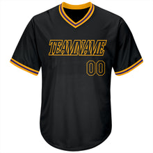 Load image into Gallery viewer, Custom Black Black-Gold Authentic Throwback Rib-Knit Baseball Jersey Shirt