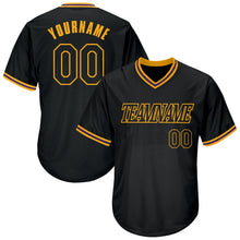 Load image into Gallery viewer, Custom Black Black-Gold Authentic Throwback Rib-Knit Baseball Jersey Shirt