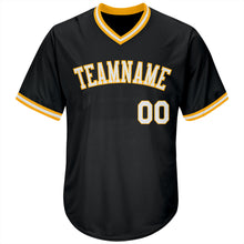 Load image into Gallery viewer, Custom Black White-Gold Authentic Throwback Rib-Knit Baseball Jersey Shirt