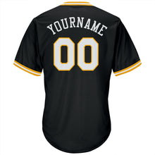 Load image into Gallery viewer, Custom Black White-Gold Authentic Throwback Rib-Knit Baseball Jersey Shirt