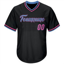 Load image into Gallery viewer, Custom Black Pink-Light Blue Authentic Throwback Rib-Knit Baseball Jersey Shirt