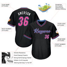 Load image into Gallery viewer, Custom Black Pink-Light Blue Authentic Throwback Rib-Knit Baseball Jersey Shirt