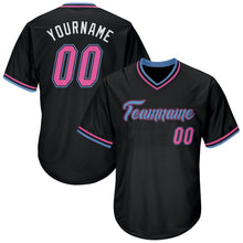 Load image into Gallery viewer, Custom Black Pink-Light Blue Authentic Throwback Rib-Knit Baseball Jersey Shirt