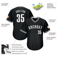 Load image into Gallery viewer, Custom Black White Authentic Throwback Rib-Knit Baseball Jersey Shirt