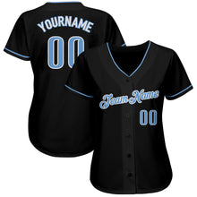 Load image into Gallery viewer, Custom Black Light Blue-White Authentic Baseball Jersey