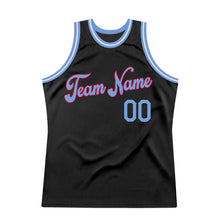Load image into Gallery viewer, Custom Black Light Blue-Red Authentic Throwback Basketball Jersey