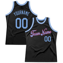 Load image into Gallery viewer, Custom Black Light Blue-Red Authentic Throwback Basketball Jersey