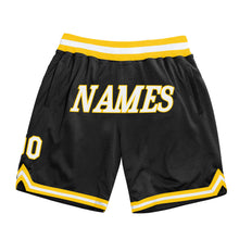 Load image into Gallery viewer, Custom Black White-Gold Authentic Throwback Basketball Shorts