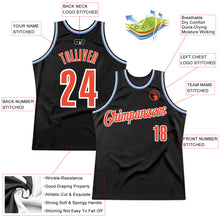 Load image into Gallery viewer, Custom Black Orange-Light Blue Authentic Throwback Basketball Jersey