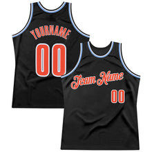 Load image into Gallery viewer, Custom Black Orange-Light Blue Authentic Throwback Basketball Jersey