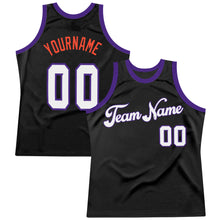 Load image into Gallery viewer, Custom Black White-Purple Authentic Throwback Basketball Jersey