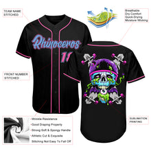 Load image into Gallery viewer, Custom Black Light Blue-Pink Authentic Skull Fashion Baseball Jersey