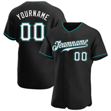 Load image into Gallery viewer, Custom Black White-Teal Authentic Baseball Jersey