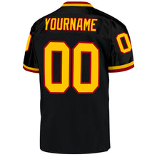 Load image into Gallery viewer, Custom Black Gold-Red Mesh Authentic Throwback Football Jersey