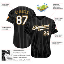 Load image into Gallery viewer, Custom Black White Pinstripe White-Old Gold Authentic Baseball Jersey