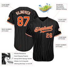 Load image into Gallery viewer, Custom Black White Pinstripe Orange-White Authentic Baseball Jersey