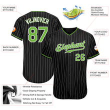Load image into Gallery viewer, Custom Black White Pinstripe Neon Green-White Authentic Baseball Jersey