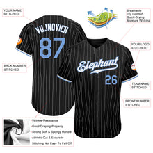 Load image into Gallery viewer, Custom Black White Pinstripe Light Blue-White Authentic Baseball Jersey