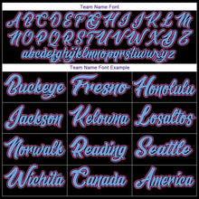 Load image into Gallery viewer, Custom Black White Pinstripe Pink-Light Blue Authentic Baseball Jersey