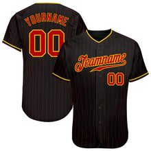 Load image into Gallery viewer, Custom Black Red Pinstripe Red-Gold Authentic Baseball Jersey