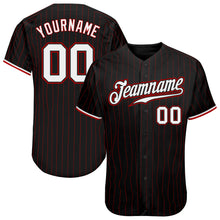 Load image into Gallery viewer, Custom Black Red Pinstripe White-Red Authentic Baseball Jersey