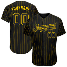 Load image into Gallery viewer, Custom Black Gold Pinstripe Black-Gold Authentic Baseball Jersey