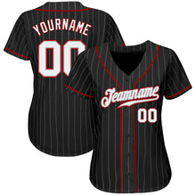 Load image into Gallery viewer, Custom Black Gray Pinstripe White-Red Authentic Baseball Jersey