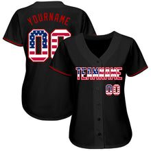 Load image into Gallery viewer, Custom Black USA Flag-Red Authentic Baseball Jersey