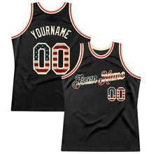 Load image into Gallery viewer, Custom Black Vintage USA Flag-Cream Authentic Throwback Basketball Jersey