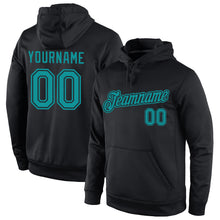 Load image into Gallery viewer, Custom Stitched Black Aqua Sports Pullover Sweatshirt Hoodie