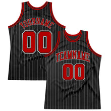 Load image into Gallery viewer, Custom Black White Pinstripe Red-White Authentic Basketball Jersey